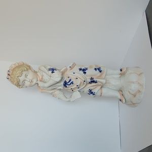 Antique German Style Porcelain Bisque Figurine, Girl, 11.5" high